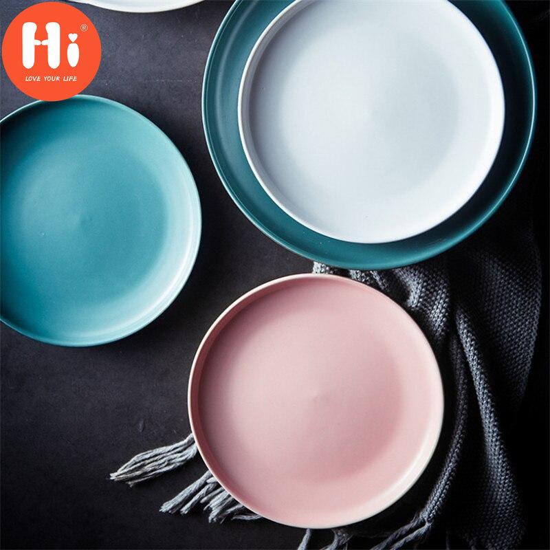 HiCeramic Round Steak Plates Beef Plate Dessert Dish Minimalist Pizza Breakfast Dish Tableware