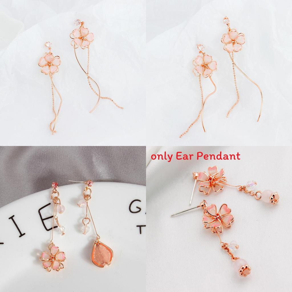 Cherry Blossom Elegant Sakura Asymmetric Earrings With Geometric Shape For Summer Fashion