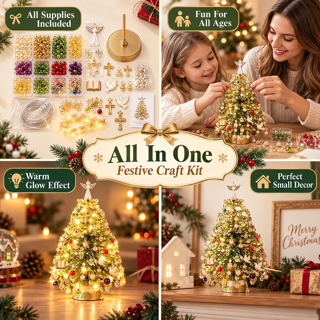 Handmade Christmas Tree DIY Beaded Set Faith and Festival Default with Light String