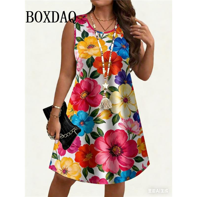 Women's Plus Size Floral Print Sleeveless A Line Dress Summer Vacation Style Dresses Y2k Ladies Clothes Bohemian Beach Dresses
