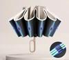 Parapluie à boucle 60K pour hommes et femmes, parapluie entièrement automatique à pliage inversé avec bande réfléchissante coupe-vent, parapluies UV