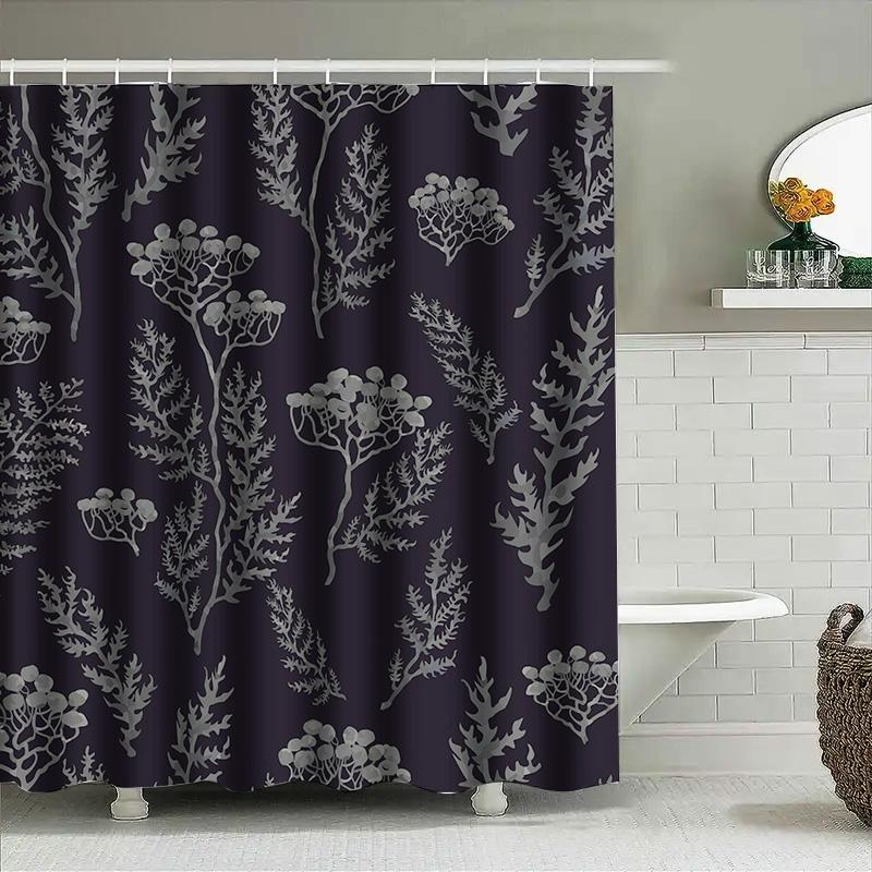 Modern Floral Shower Curtain Fabric Waterproof Bathroom Decor Printing Home Decoration Black Grey