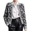 Women's Leopard Print Knit Cardigan Long Sleeve Round Neck Trim Casual Outerwear