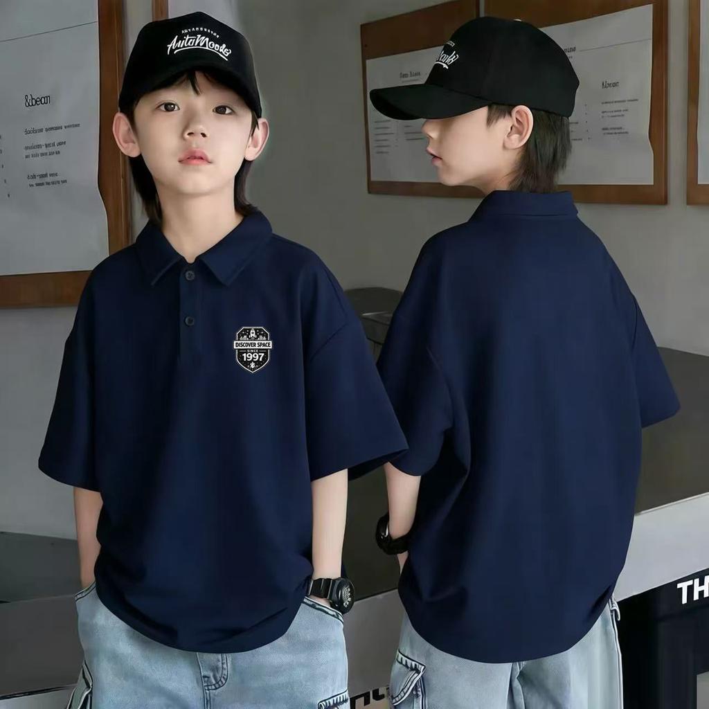 Boys Summer Cotton Polo Shirt Casual Short Sleeve Top For Big Kids