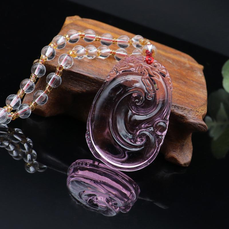 Chinese Style Pink Imitation Crystal Guanyin Buddha Necklace Versatile Sweater Chain Fashion Jewelry Mother'S Day Gift