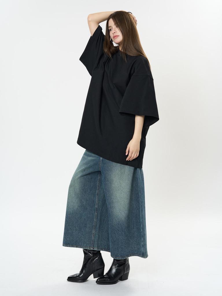 Louvre Spring Oversized Basic Solid Color Drop Shoulder T-shirt for Women