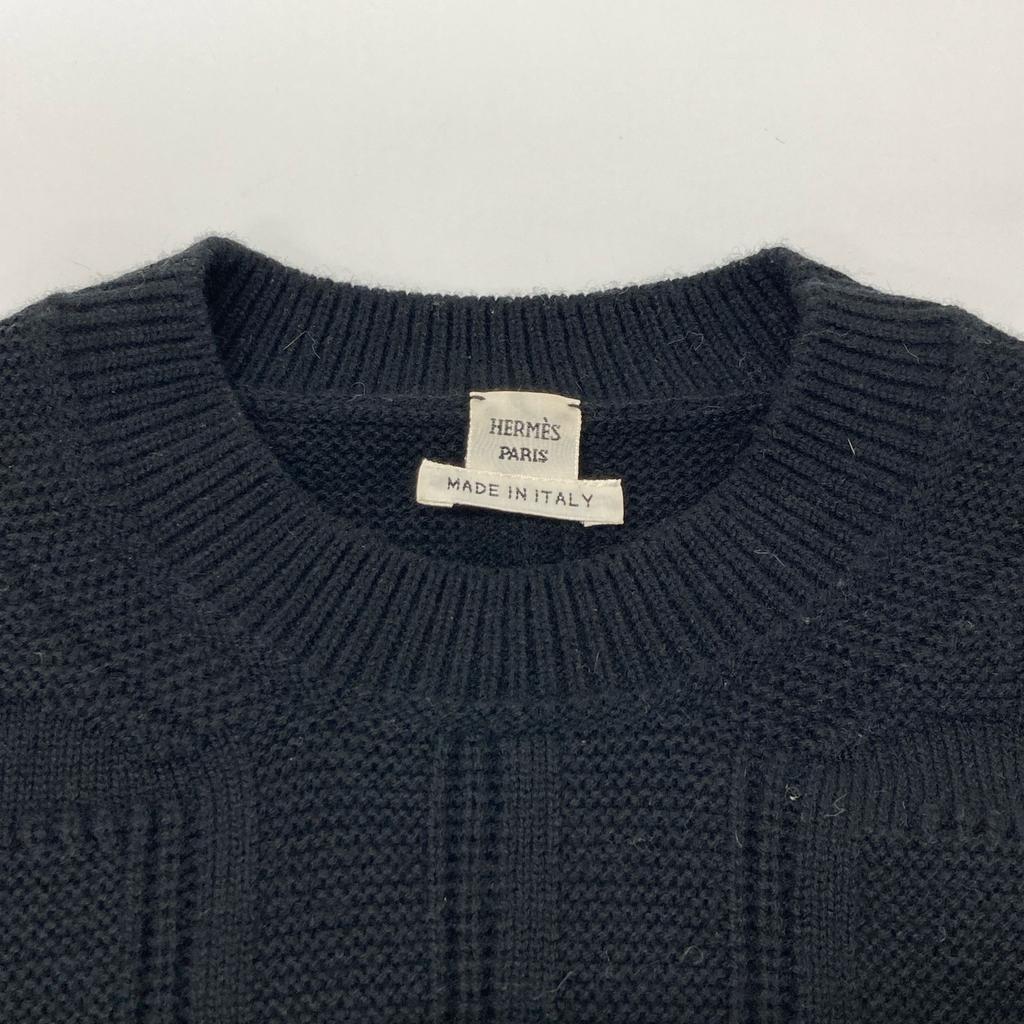 HERMES 20AW Black H-pattern wool pullover knit tops 34 blackUsed