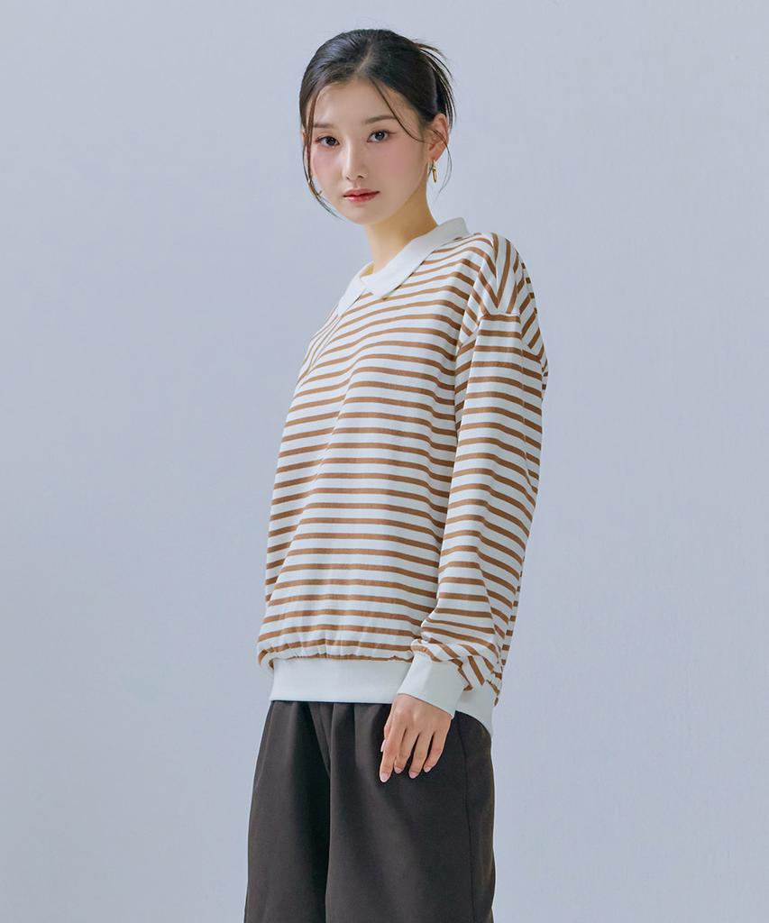 CHASECULT Women'S Collared Striped Sweatshirt-Cerg5168B0U
