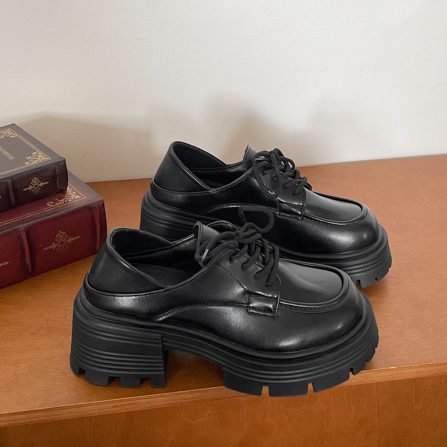 

Black British style round head thick high heel platform small leather shoes women s 2025 new summer versatile soft-soled loafers 40 матовый черный