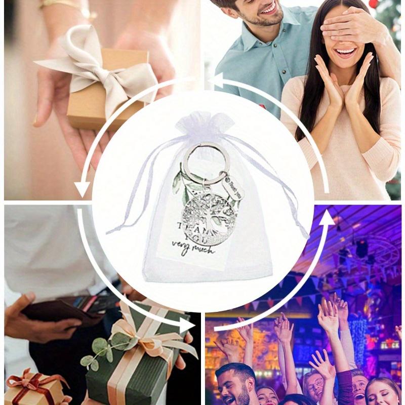 Thank You Gift Tree Keychain Thank You Card Organza Bag, Silver Keychain with A Living Tree Engraved On It, Symbolizing The Power and Uniqueness