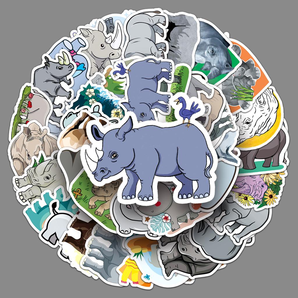 50 Rhino Doodle Cartoon Animal Children's Gu Card DIY Skateboard Mobile Ticket Sticker Waterproof