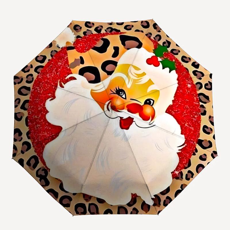 

1pc Leopard Print Santa Claus Automatic Umbrella - 8-Rib Durable Frame, Portable Fashion Accessory & Holiday Gift yy251117147