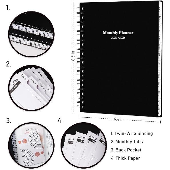 2026-2028 Monthly Planner/Calendar - 3 Year Monthly Planner, Jan. 2026 - Dec. 2028, 6.4" x 8.5", 36 Months Tabs, 30 Notes Pages, Double-Side Pocket,