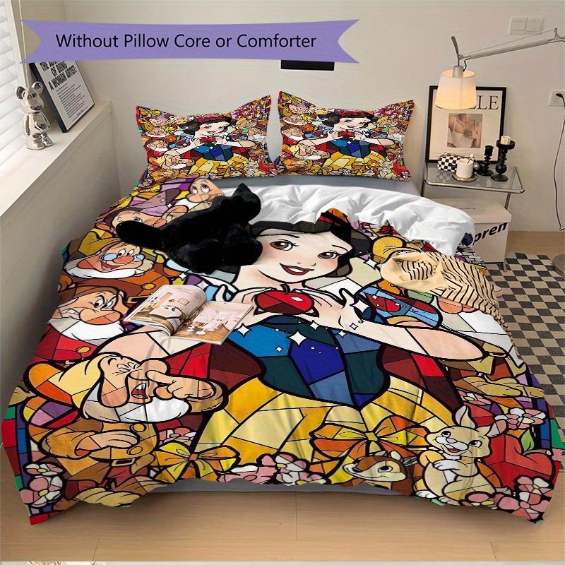 3pcs Cartoon Snow White and the Seven Dwarfs Bedding Set Includes 1 Quilt Cover and 2 Pillowcases, Comfortable Bedding