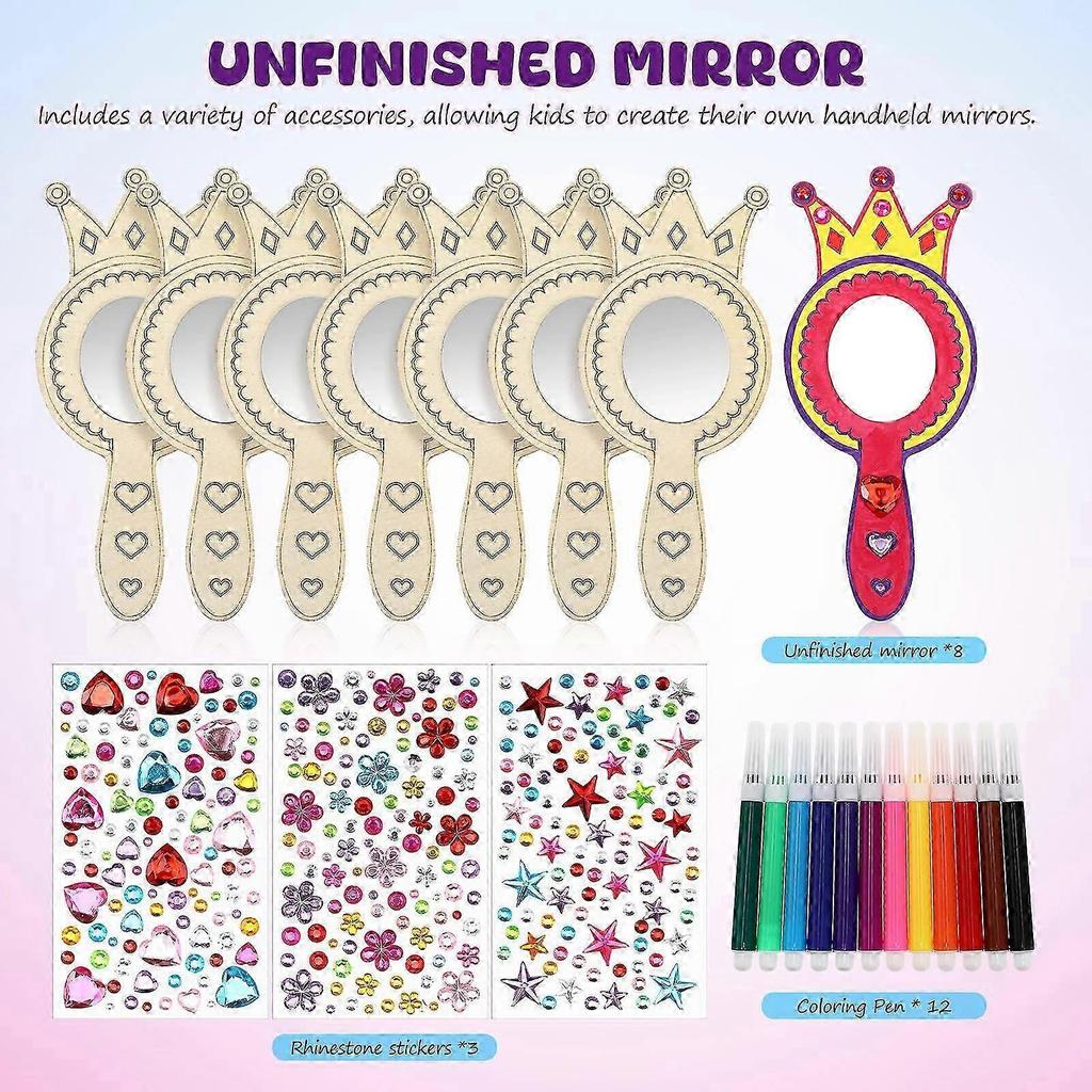 Wood Mirror Shaped Handheld Mirrors Unfinished Wood For Painting 19.50X8.50X0.20CM 1 Set