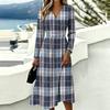 Women's Plaid Print Long Sleeve V-Neck Dress with Pockets for Casual Wear