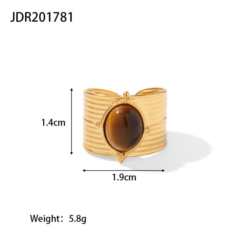 Retro Stainless Steel Gemstone Ring with Gold Band Jewelry From The Vintage Era