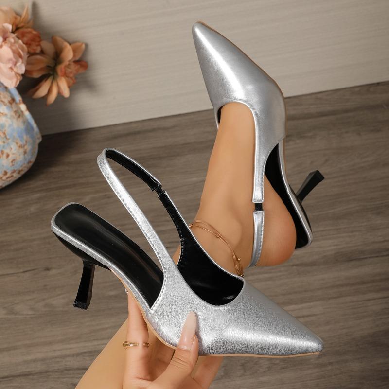 Fashion Women's Summer New Style Sexy Pointed Toe Simple Solid Color High Heels PU Leather Outdoor Casual Party Dress Women's Sandals