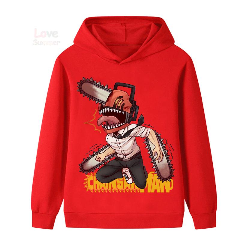 Japanese Anime Chainsaw Man Children Boys Girls Retro Hoodie Cartoon Denji Pochita Funny Graphic Jacket Kids Manga Coat