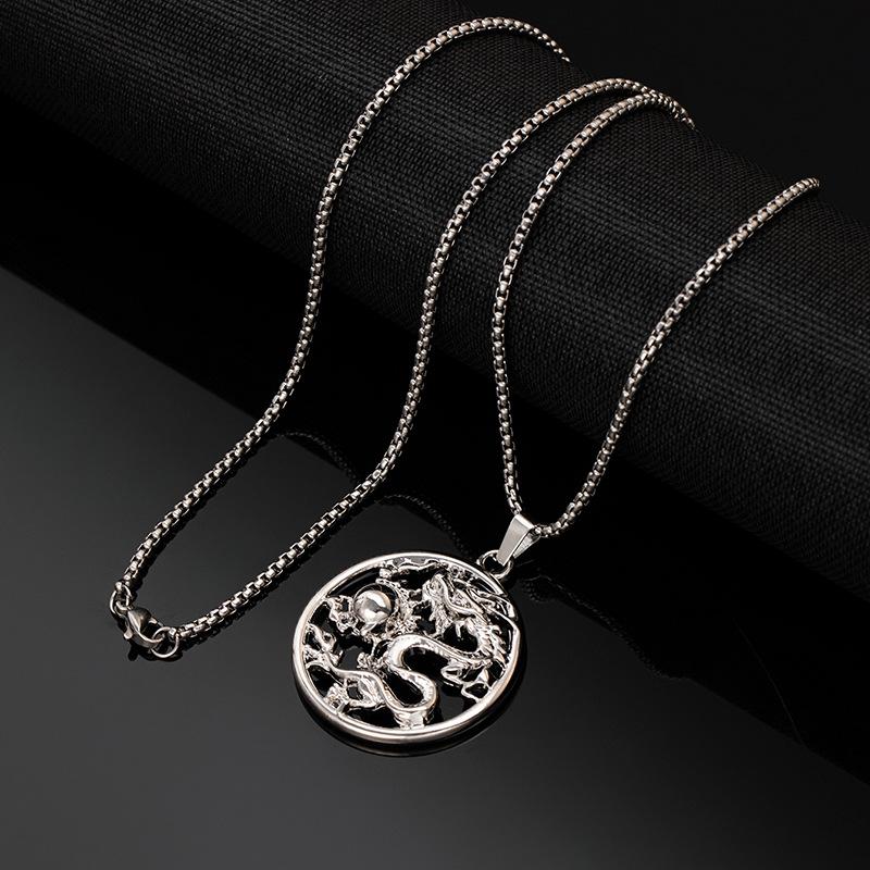 Dragon Playing with A PearlDragon Pattern Necklace Titanium Steel Sweater Chain Hoodie Chain and Necklace