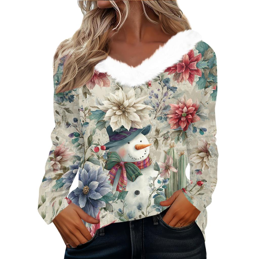 Long Sleeve Shirts For Women Cute Tops Christmas Prints Tees Blouses Casual Plus Size Basic Tops Pullover