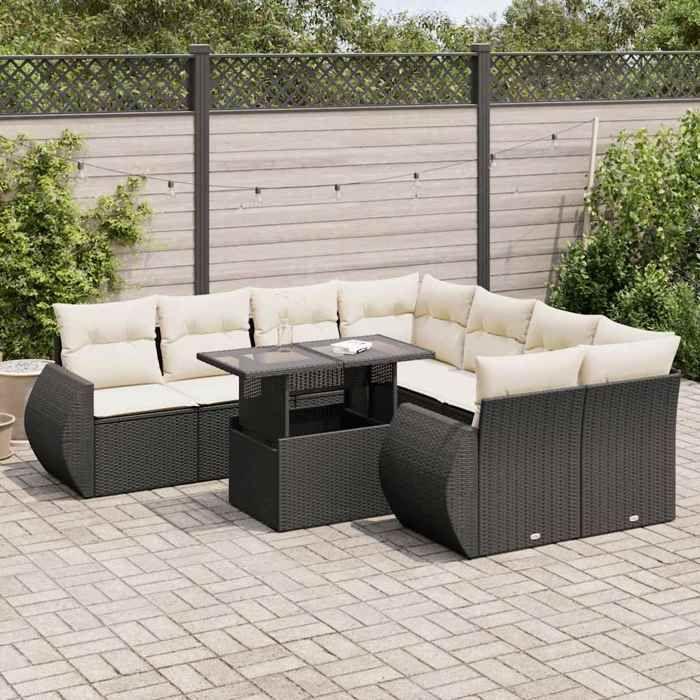 VidaXL Salon de jardin 9 pcs avec coussins noir résine tressée 3326607