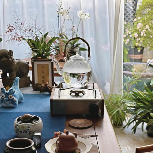 OULOVECO Handmade Heat-Resistant Glass Teapot, Direct Heat, Large Capacity, Bamboo Handle Teapot, Suitable for Fruit Tea, Camellia Tea, and Craft Teas