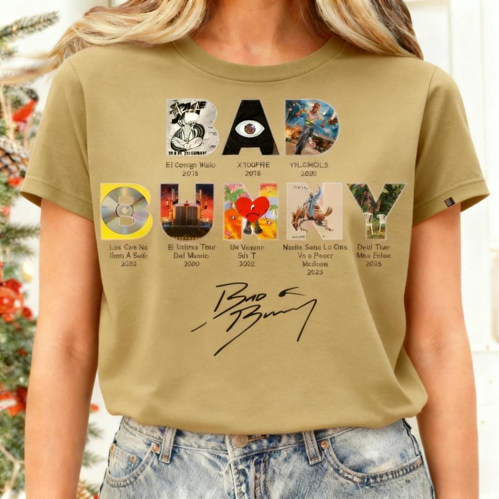 Camisetas Casuales de Algodón con Estampado de Bad Bunny para Adultos Mujeres Mangas Cortas