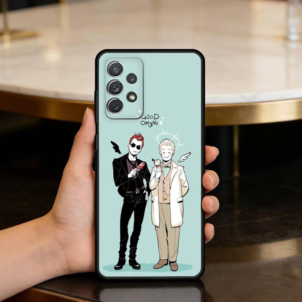 C-Cartoon G-Good O-Omens Phone Case For Samsung Galaxy A73,A72,A71,A70,A53,A52,A51,Soft Silicone Black Cover