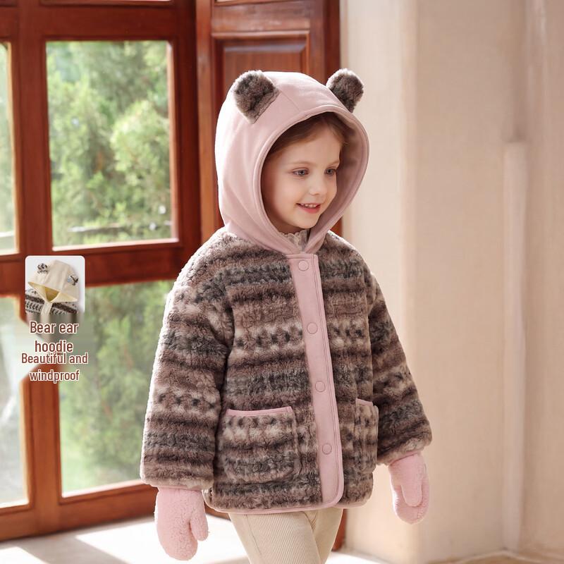 JELLYBABY Girls' Cartoon Fleece Hooded Winter Jacket