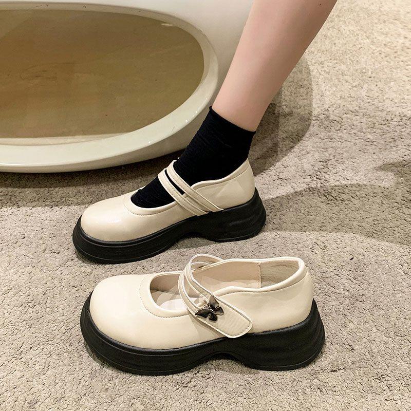 Lightweight platform sole Mary Jane shoes women's shoes 2025 new one-line butterfly buckle single shoes black non-slip muffin small leather shoes