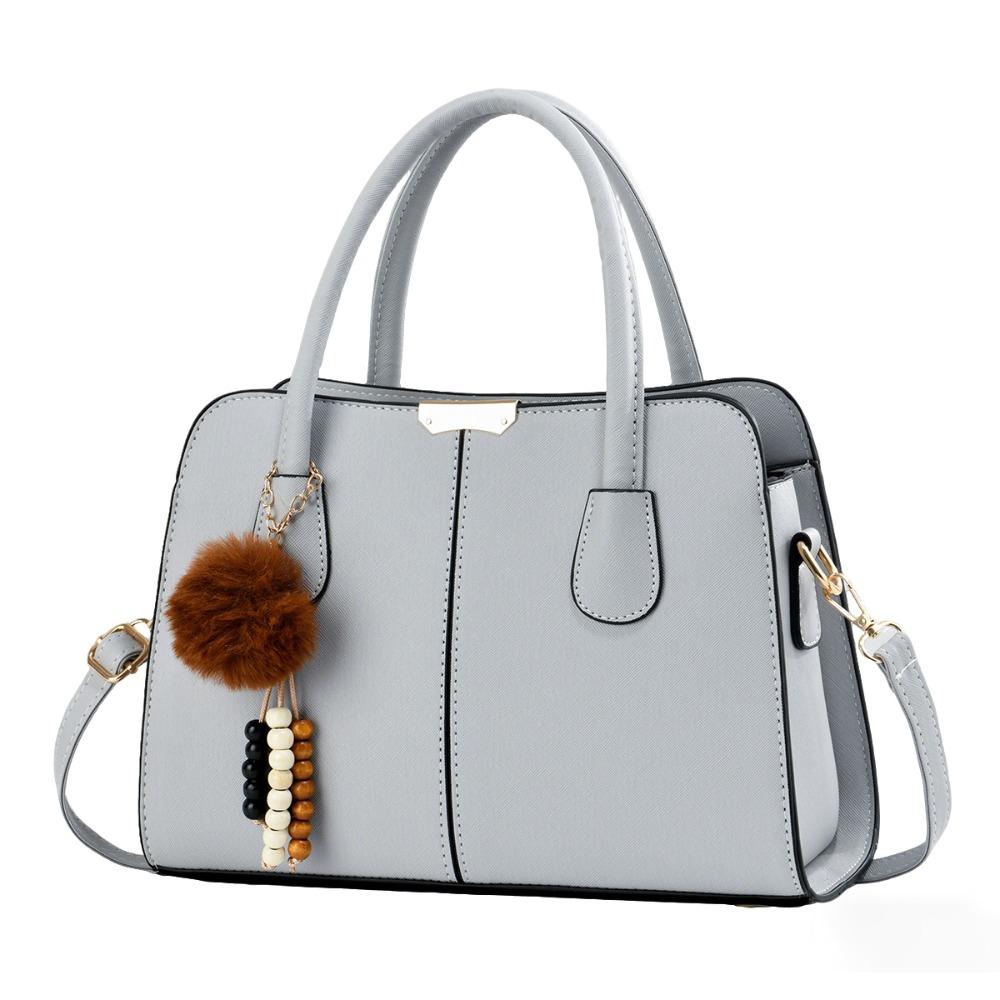 

Trendy Leather Women Handbag with Keychain Large Capacity Messenger Bag Open Pocket Casual Shoulder Bag Lady сірий