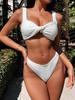 Women's Swimsuit Solid Color Pit Stripe Sexy Backless High Waist Bikini Suit Beachwear Bathing Suits