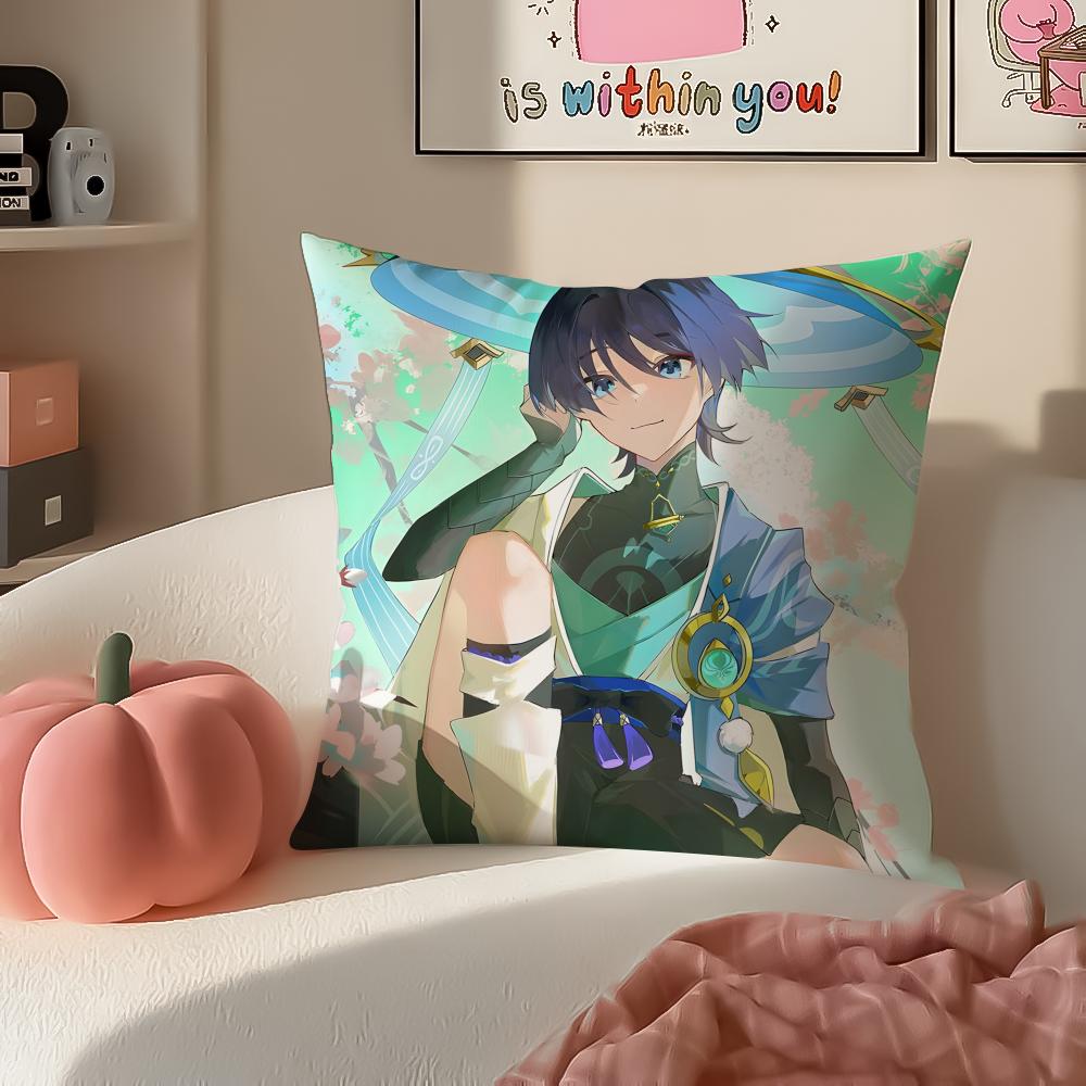 Game Genshin Wanderer Scaramouche Cushion Cover Pillowcase Short Plush Invisible zipper Room Sofa Cushion Cover