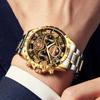 BINBOND Luxury Fashion Men Watches Multi-functional Stainless Steel Original Quartz Wristwatch Moon Phase Chronograph Waterproof