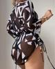 2023 European & American Sexy Three-Piece Digital Print Swimsuit Beach Bikini Set
