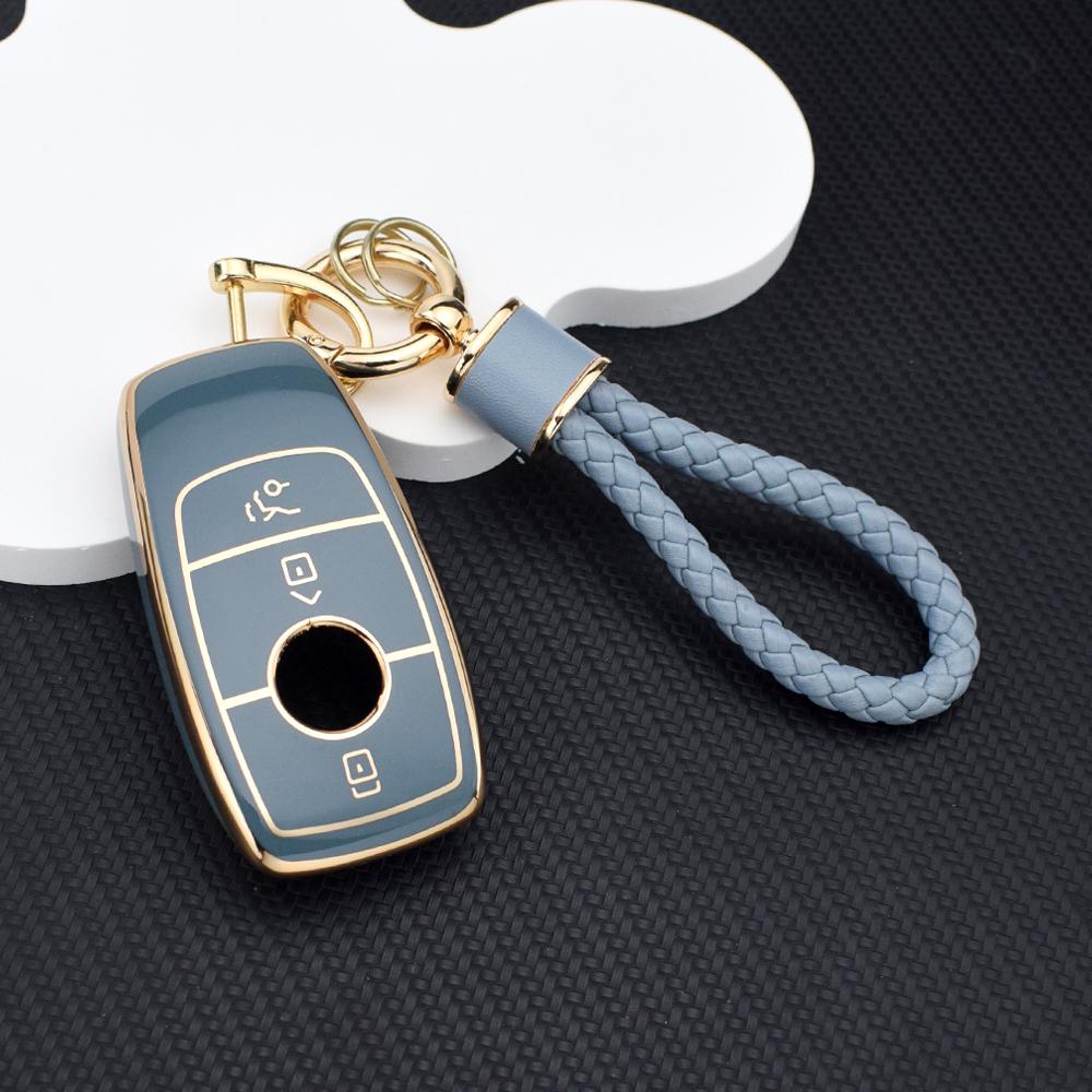 Car Key Case for Mercedes Benz S E Class GLC GLS GLB CLE CLA AMG - Soft TPU Golden Key Fob Cover for W177 W205 W213 W222 X167