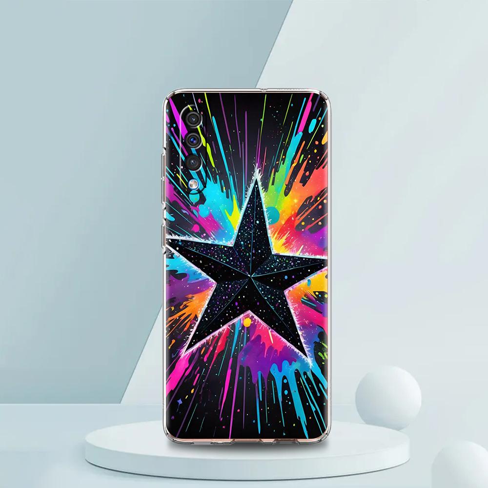 Transparent Phone Case for Samsung Galaxy A16 A14 A12 A22 A24 A42 A06 A20 A30 A40 Soft TPU Bags Silver Five-Pointed Star Pattern