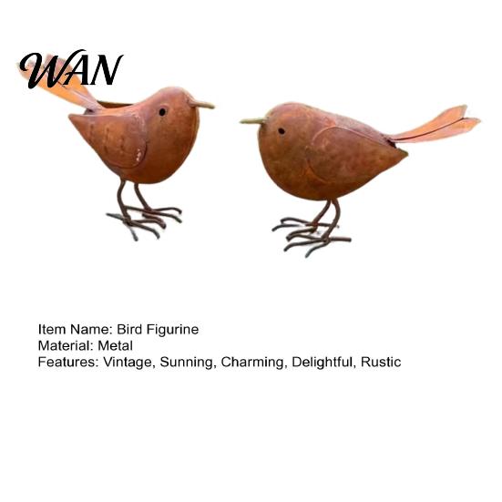 Decorative Bird Statue 2 Pcs Rusty Metal Figurine Farmhouse Vintage Garden Indoor Outdoor Decor Cute Small Sculpture for Home Patio Yard Lawn Handmade