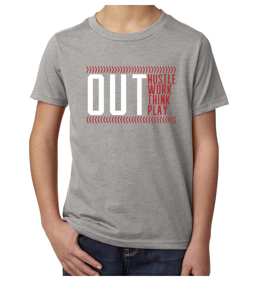 

Out Work, Out Hussle, Out Think, Out Play Kid s Baseball T-Shirts M