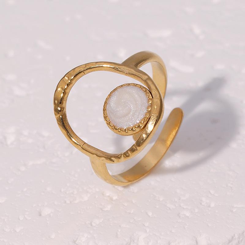 Stainless Steel Oval Drip Oil Opening Rings for Women Men French Style Vintage Hollow Adjustable Rings Banquet Jewelry Wholesale