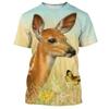 Hirsch 3D-Druck T-Shirt Lustige Tierjagd Grafik Kurzarm Rundhals T-Shirt Herren Outdoor Trend Persönlichkeit Tees