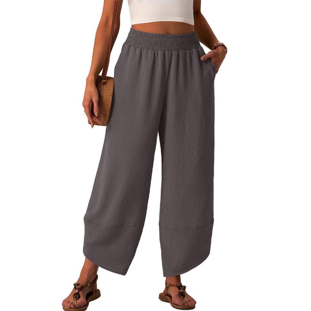 Damen Baggy Weite Hosen Sommer High Waist Palazzo Hosen Strandurlaub Lässige Hosen Mit Taschen