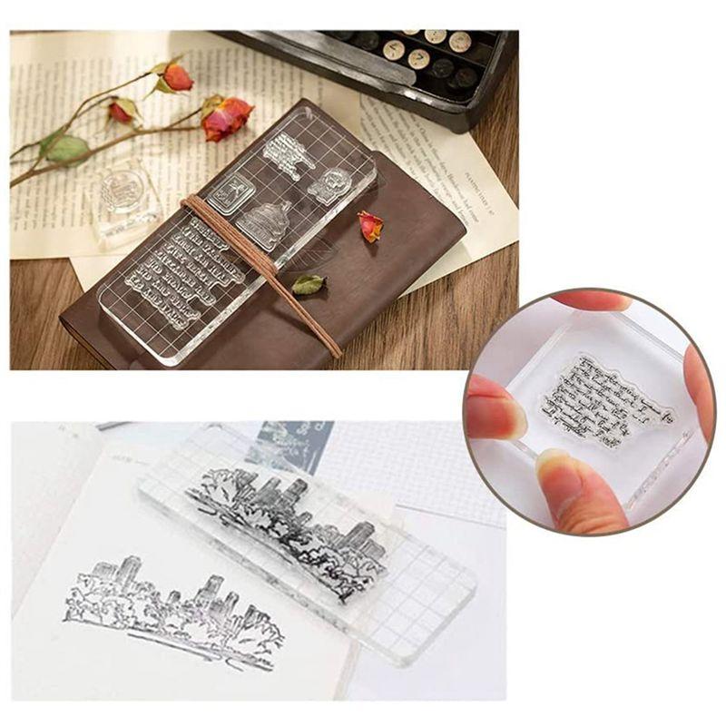 A60Z12 Pieces Stamp Blocks Acrylic Clear Stamping Blocks Tools With Grid Lines For Scrapbooking Crafts Makingmay