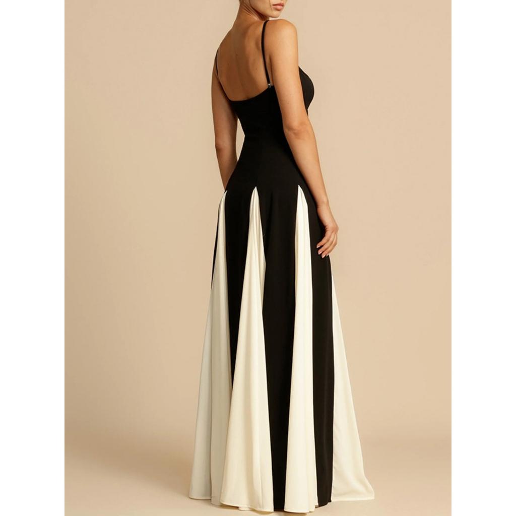 Mode Damen V-Ausschnitt Sling Langes Kleid für Frauen Elegante Plissee Rückenfreie Ärmellose Kleider Lady Abend