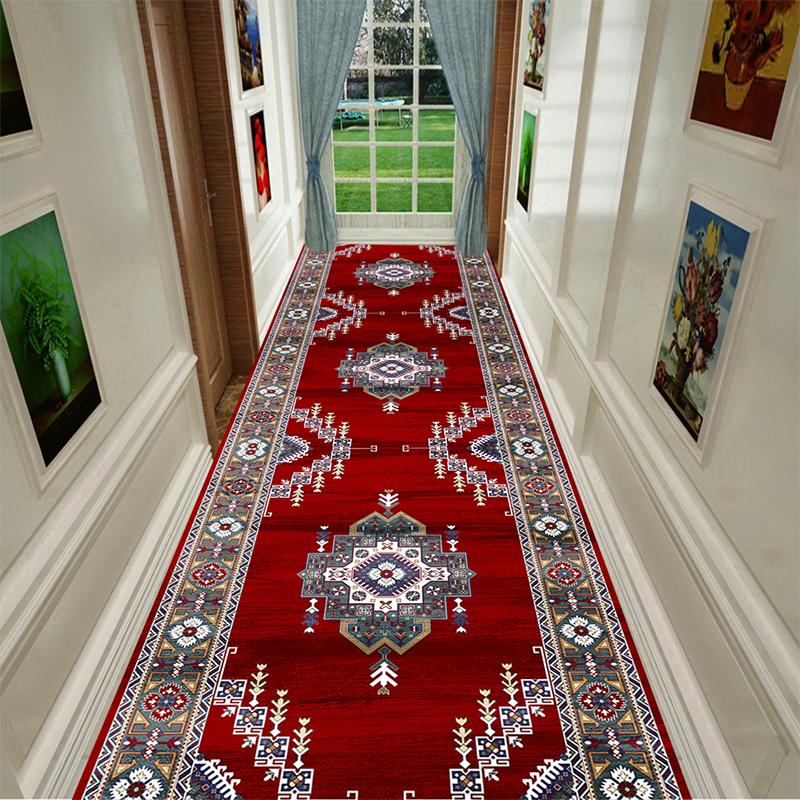Retro Ethnic Long Corridor Carpet Luxury European Decoration Hallway Rug Non-slip Easy Cleaning Floor Mat Stairway Runners Mats