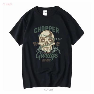 Chopper Garage T Shirt Mens Skull Biker Motorcycle Rider Motorbike White Long or Short Sleeves Vintage Washed Fashion Graphic