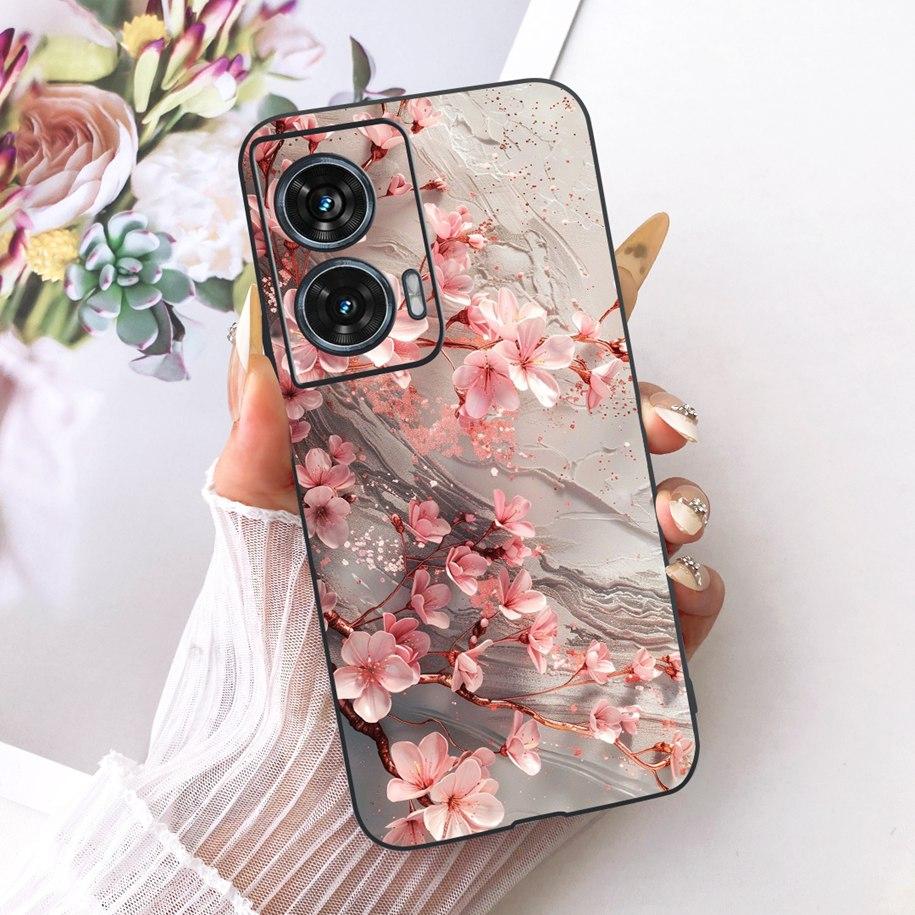 Hülle Für Motorola Edge 50 Fusion Cover XT2429-1 Beliebte Blume Weiche Schwarze Silikon Handyhüllen Für Motorola G96 5G MotoG96 Funda