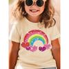 2026 Summer Fashion Girls' Pure Cotton Round Neck Short Sleeve Rainbow Heart Print T-Shirt Casual Versatile Top Trendy Clothing