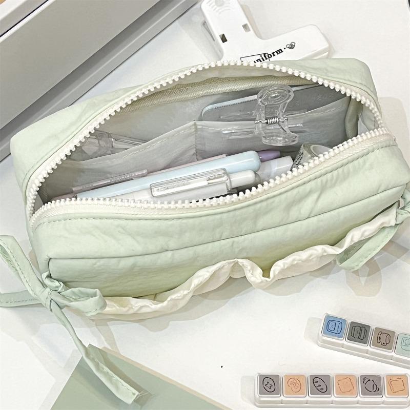 Minimalist Cloud Storage Bag Cute Kawaii Fabric Organizer with Ribbon Bow Girls Home Office Storage for Pen Seal Tape